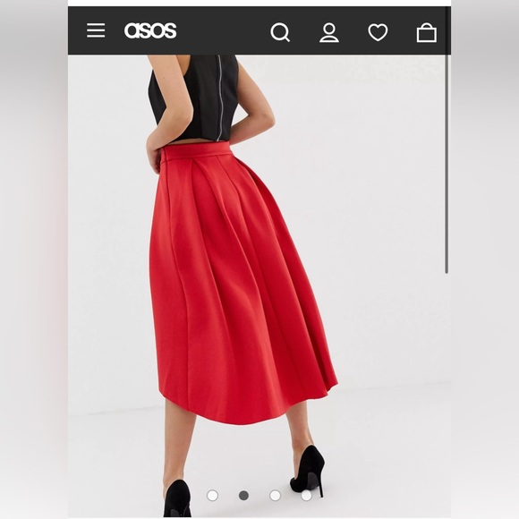 ASOS DESIGN red midi scuba prom skirt with bow front size 0 - Picture 7 of 9